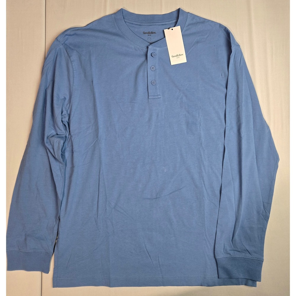 Goodfellow & Co Mens Long Sleeve Henley Shirt Blue Size L Standard Fit NWT